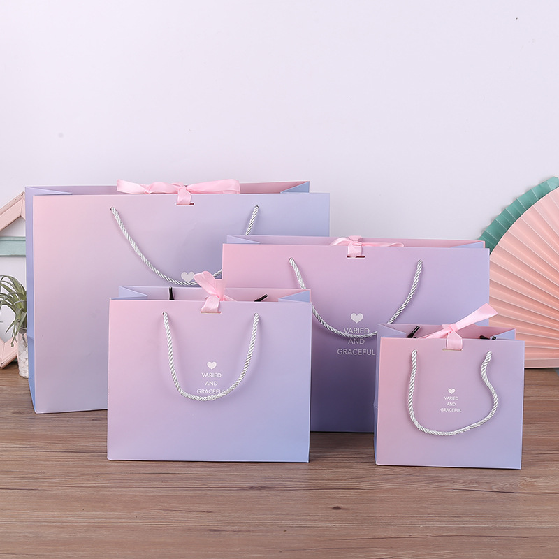 Spot ins Style Gradient Blue Purple Gift Bag Ribbon Bow Oversized Garment Packaging Bag
