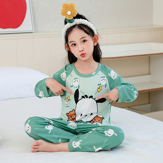 2024 girls' spring and autumn children's pajamas long-sleeved boys and girls cartoon coolomi children's medium and large children's air conditioning suit