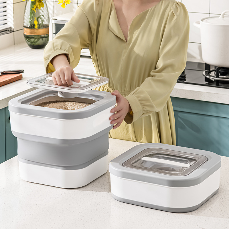 Japanese rice bucket household foldable anti-insect anti-moisture sealed rice box high-end thick large capacity storage kitchen rice jar