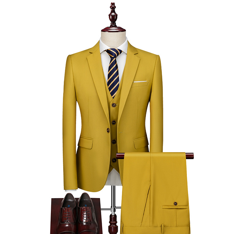 2023 Spring and Autumn New Men's Business Slim-fit Suit Three-piece Fashionable One Button Large Size Wedding Dress