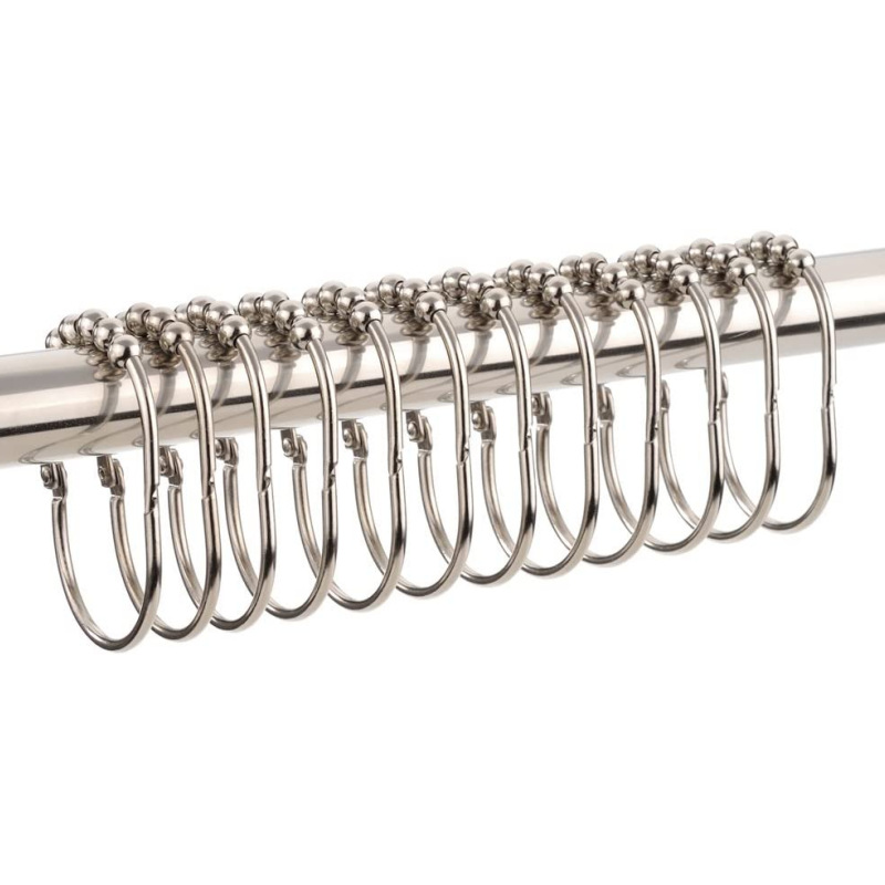 Cross-border stainless steel anti-rust metal shower curtain hook smooth peanut snap type buckle five ball shower curtain hanging ring