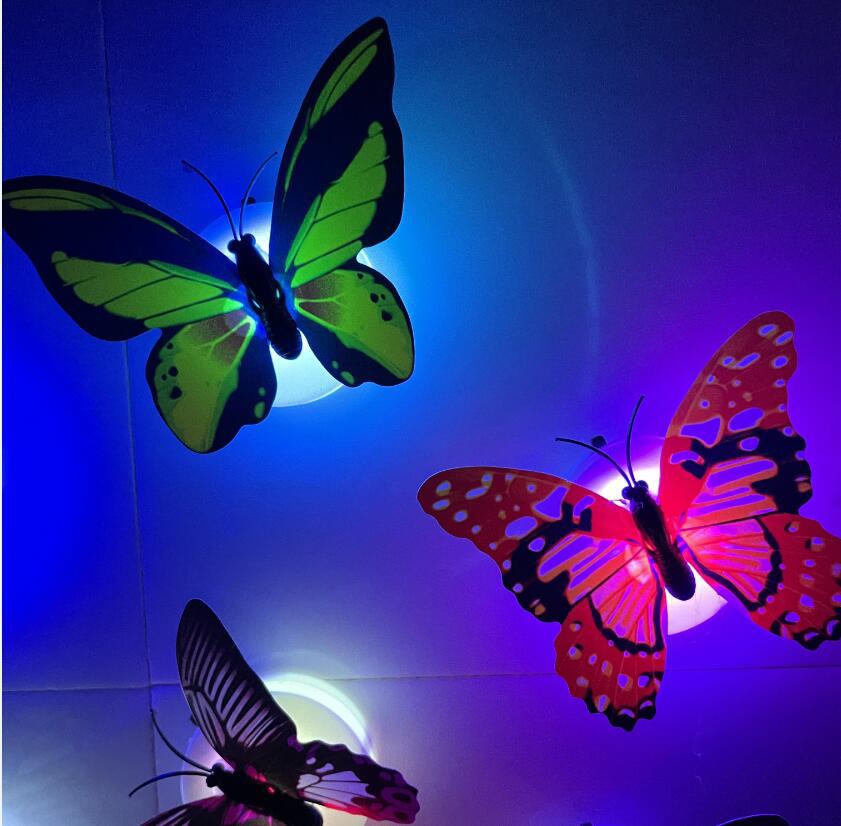 Creative colorful luminous butterfly night light can be pasted LED decorative wall lamp factory stall small toys wholesale