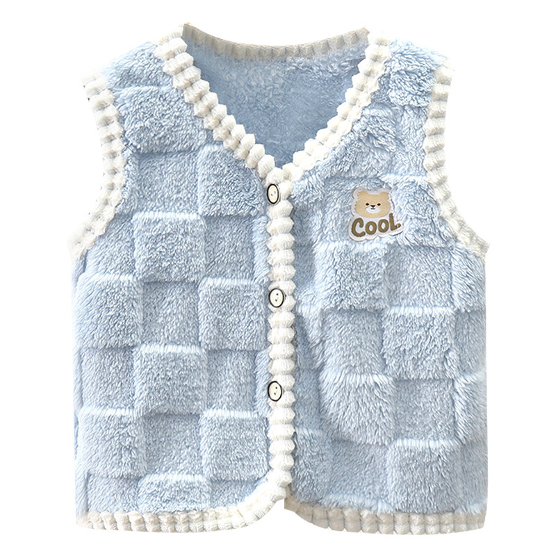 New children's fleece-lined vest boys' warm vest soft inner wear autumn and winter girls' waistcoat cardigan vest outer wear