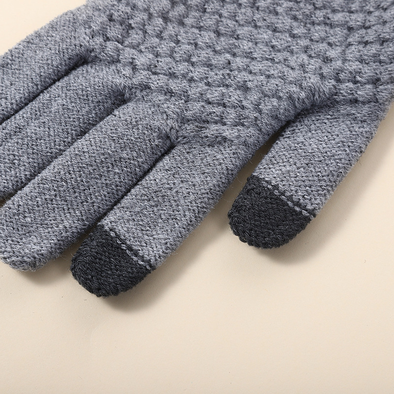 Touch screen gloves knitted jacquard pineapple gloves thickened warm finger men and women foldable non-slip gloves wholesale_voghion.com