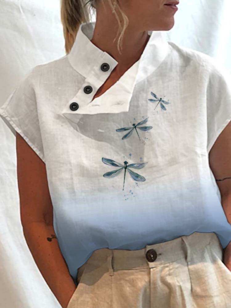 2023 Foreign Trade Cross-border New Women's Casual Standing Collar Short-sleeved Regular Pullover Digital Printed Women's Top T-shirt