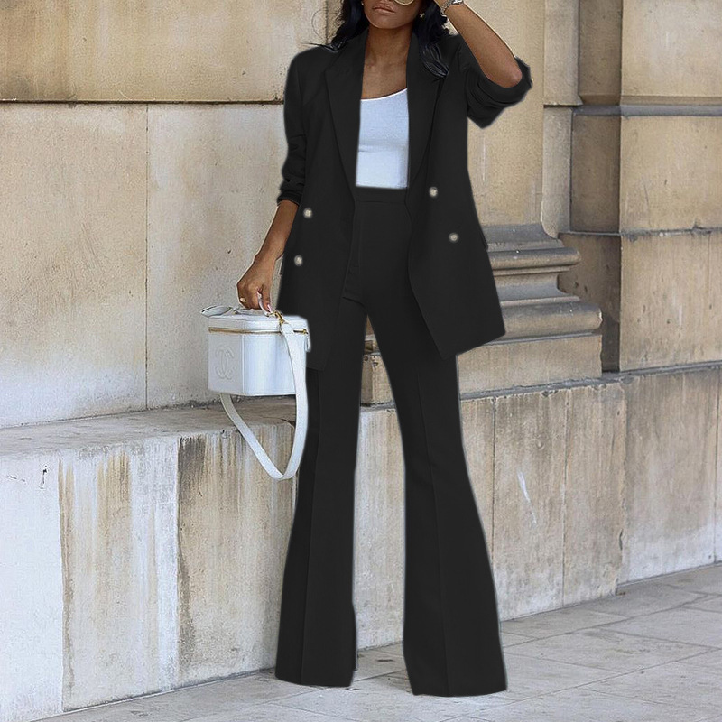 European and American Cross-border Women's Clothing Autumn and Winter 2023 New Solid Color Casual Fashion Suit Wide Leg Pants Suit Two-piece Suit