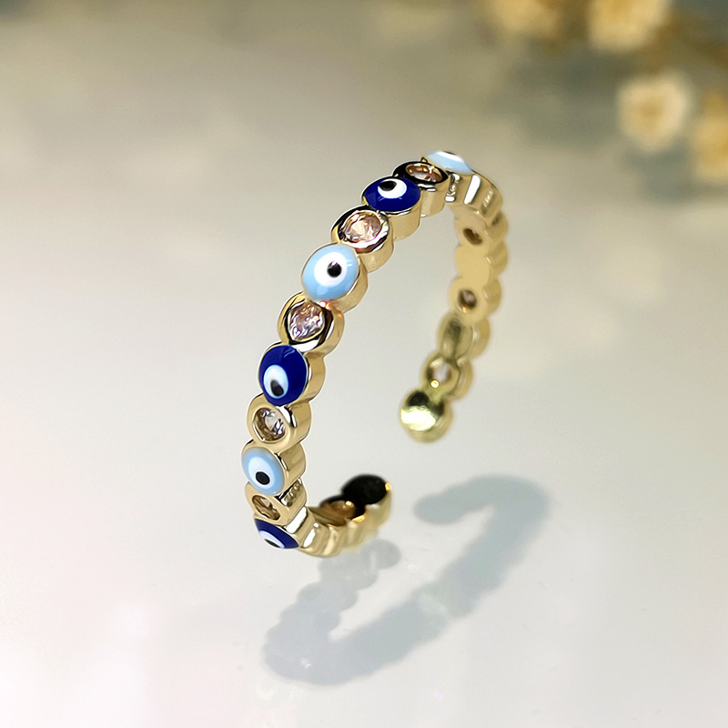 Cross-border hot selling Devil's Eye ring unisex retro niche inlaid zircon ring copper jewelry wholesale
