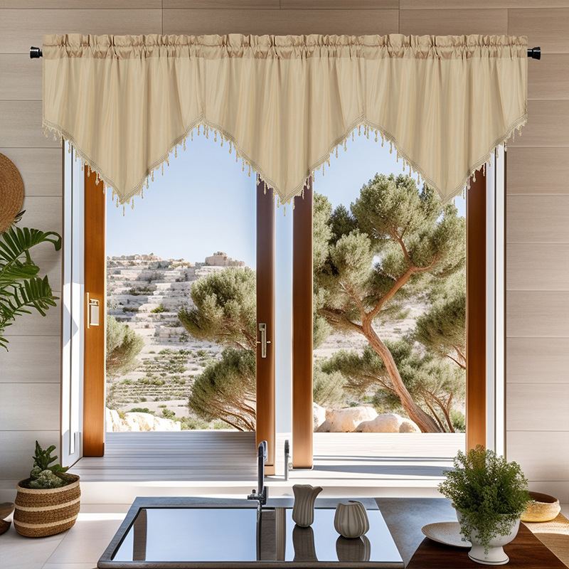 Curtain short curtain solid color curtain triangle curtain kitchen curtain small curtain rod curtain finished product