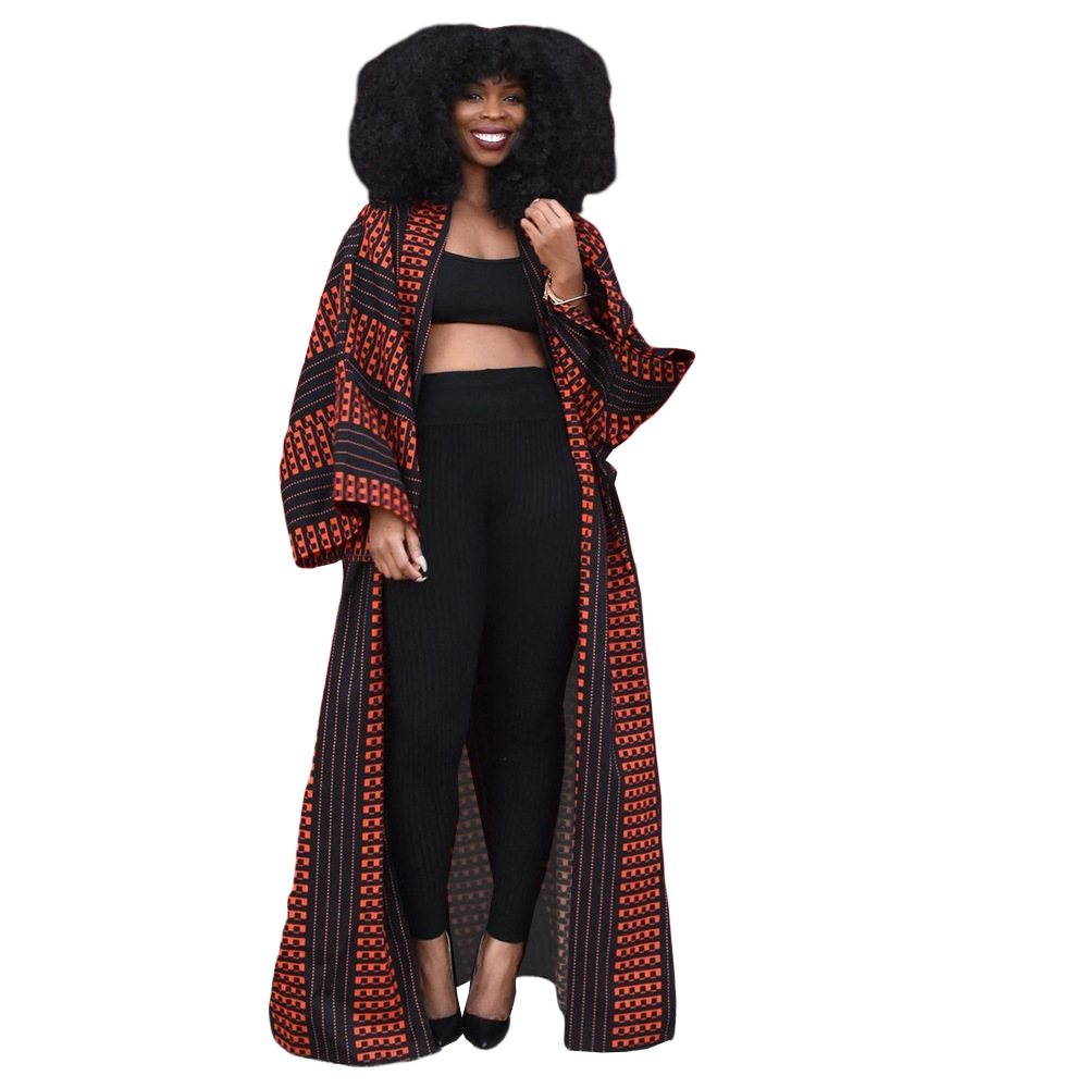 DY69431 European and American Women's Amazon Fashion Elegant Large Size All-match Long Loose Printed Cardigan Jacket