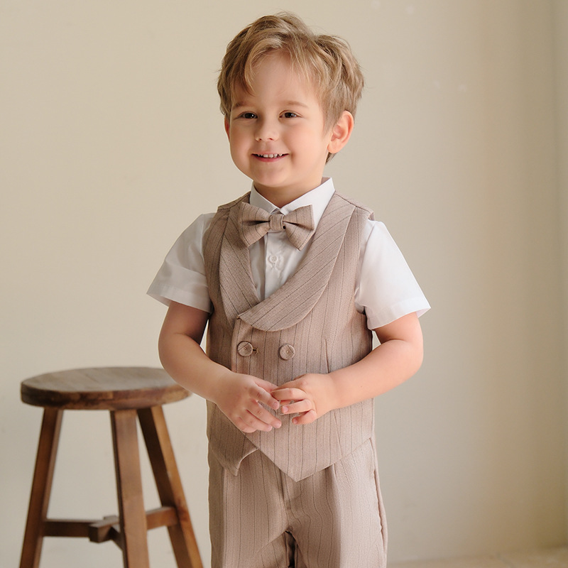 Children's Suit Boy's Strap Long Shorts Vest Shirt Suit Set Kindergarten Activities Birthday Flower Children's Dress