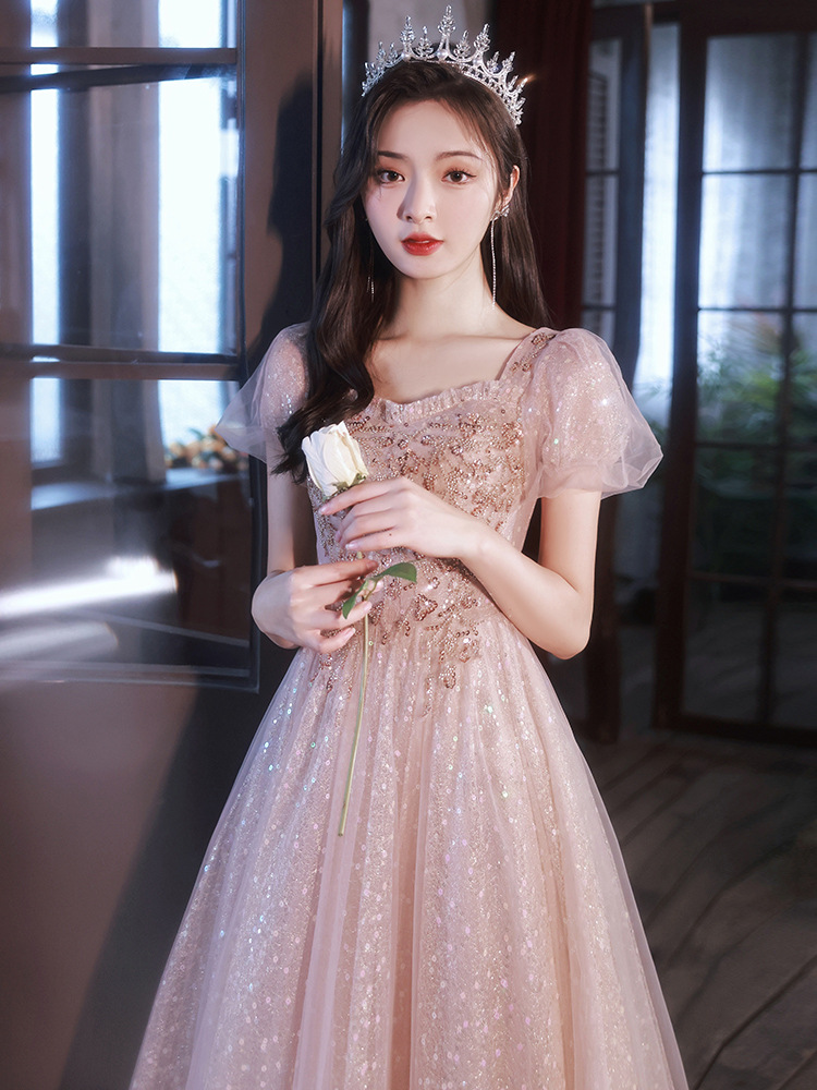 Pink Evening Dress Dress Women's Banquet Elegant Autumn Light Luxury Niche High-end French Style High-end Host Art Test Long Style