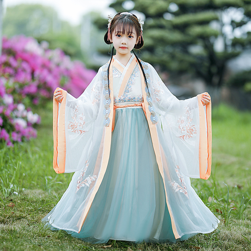 Children's Long-sleeved Hanfu Summer Super Fairy Girl's Ancient Dress Ru Tang Suit Girl's Chinese Style Ancient Style Hanfu Dress Spring and Autumn