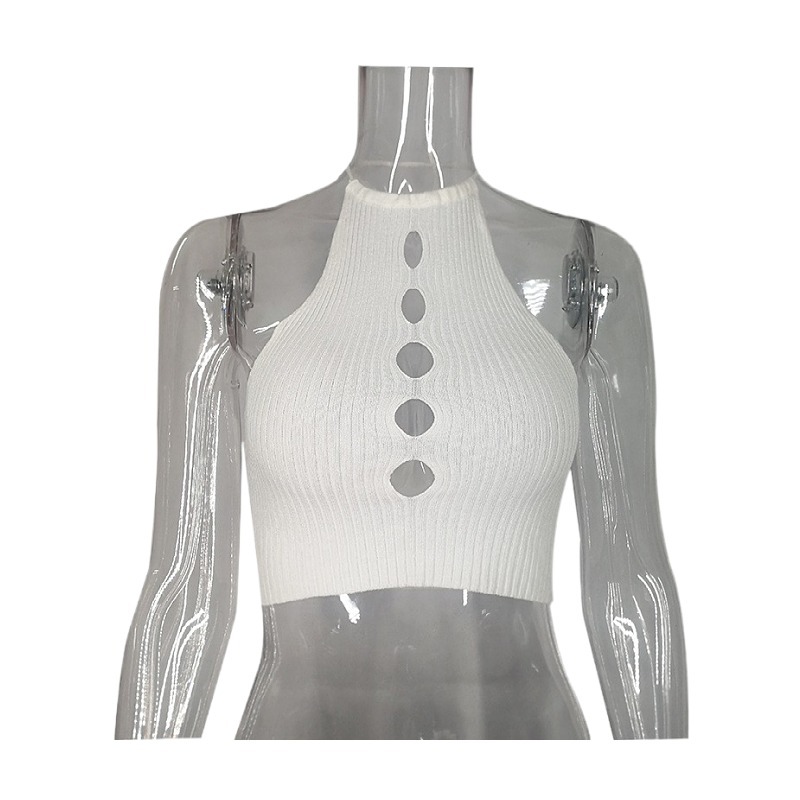 European and American Amazon bm Ice Silk Knitted Hollow Hanging Neck with Small Sling Sexy Spice Girl Wearing All-match Vest