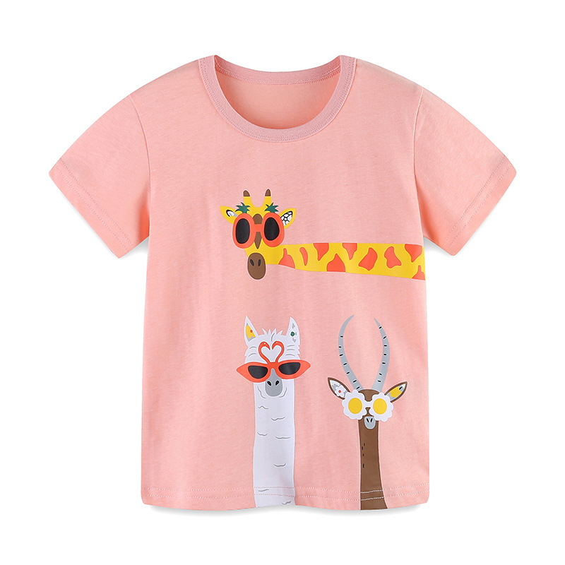 2024夏季新款女童T恤幼童动物卡通印花运动衫儿童圆领短袖上衣