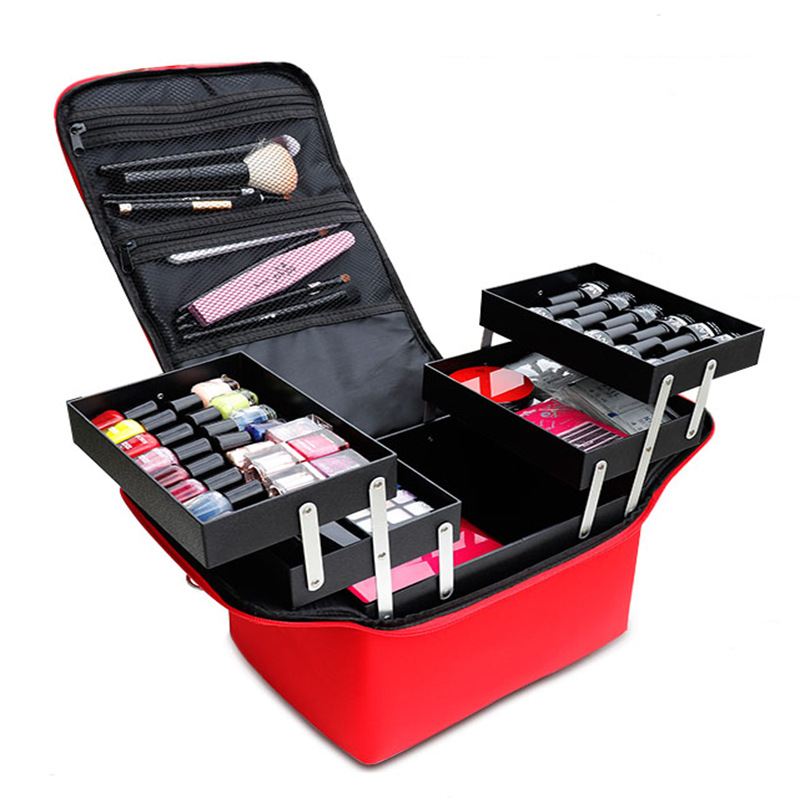 Professional Portable Cosmetic Bag Beauty Nail Art Toolbox Large Capacity Travel Storage Bag Simple Portable Cosmetic Case