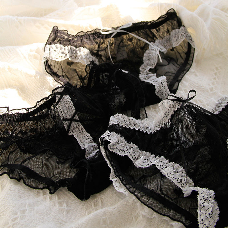Black ladies underwear wholesale Japanese lace sexy girl bow waist mesh briefs 620 series