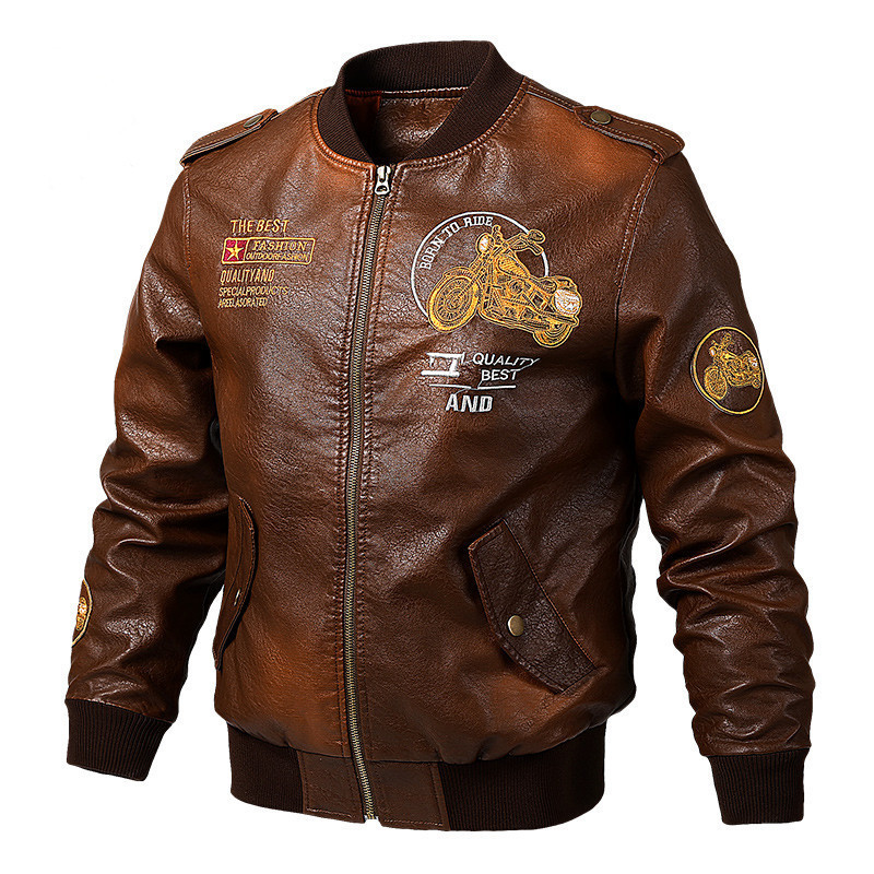 Cross-border foreign trade explosions Spring and Autumn new V-neck men's motorcycle leather washed PU leather jacket trendy men's leather manufacturers