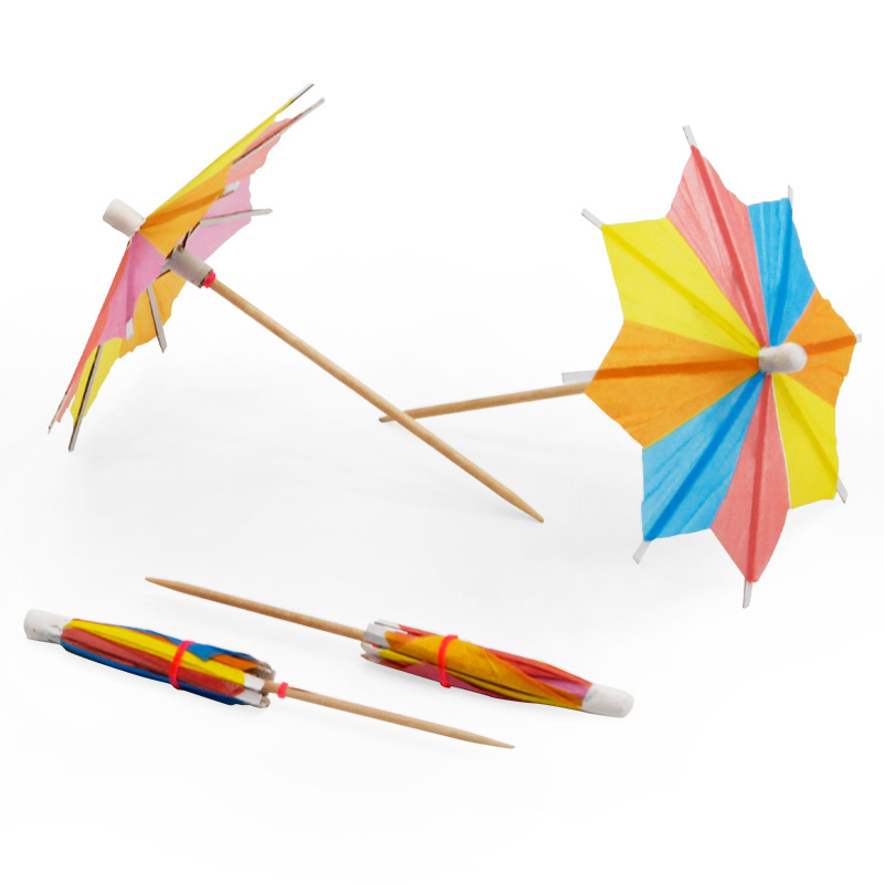 Factory Wholesale Color Small Umbrella Sticker Toothpick Paper Umbrella Cocktail Sticker Decorative Umbrella Cold Dishes Platter Artistic Umbrella Disposable