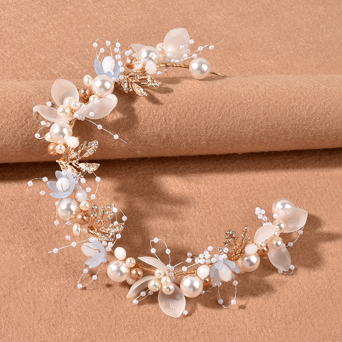 Mai Lang bridal hair band new pearl flower hair band hand woven golden leaf headdress children's headdress