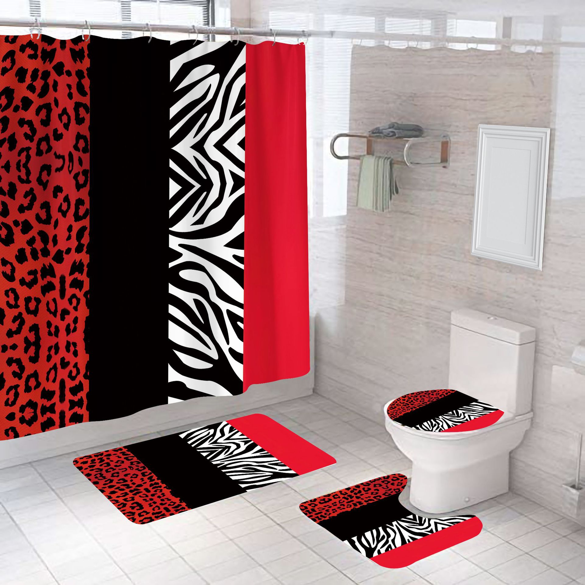 Geometric shower curtain bathroom curtain bathroom curtain 3D digital printing non-perforated factory direct supply