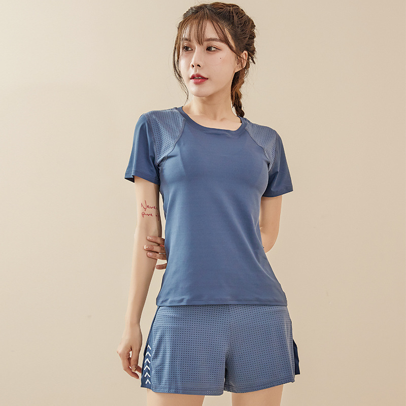 Spring and Summer Yoga Clothing Sports Suit Women's Quick-drying Thin Short-sleeved Shorts Running Elastic Loose Fitness Clothing Two-piece Set
