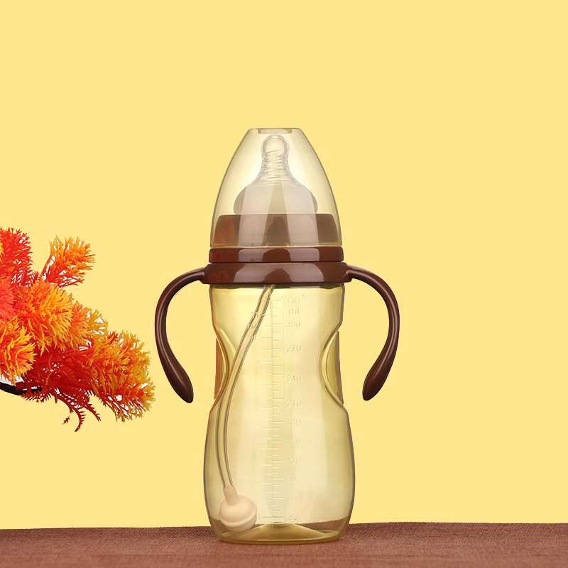 Wholesale baby wide caliber PP feeding bottle with handle nipple straw Baby Big feeding bottle supplies