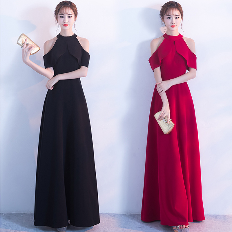 Black Evening Dress Long 2023 New Elegant Banquet Host Neck Slimming Celebrity Party Dress for Women