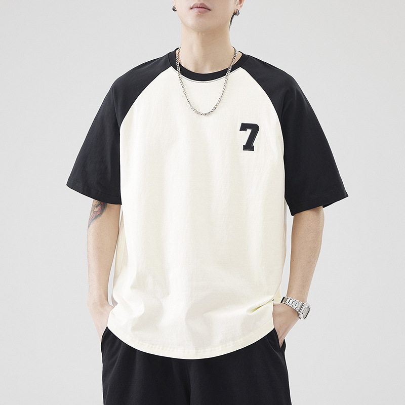 Anyang Pure Cotton T-shirt Short-sleeved Men's Summer 2025 New Fashion Brand All-match American Style High Street Raglan Sleeve Loose T-shirt