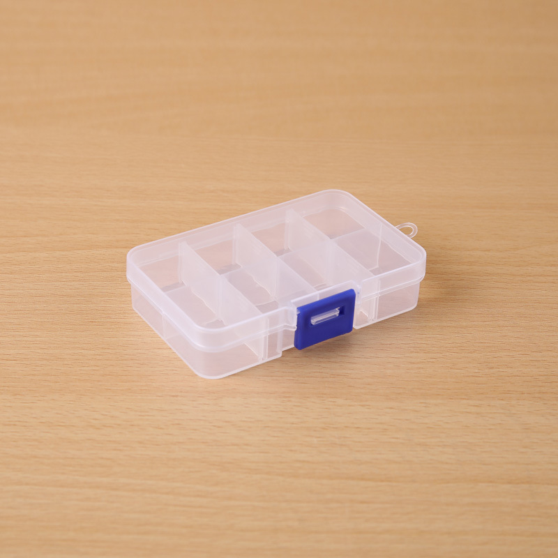 Rectangular 8-compartment Medicine Box with Hook Plastic Lid Fishing Gear Bead Packaging Transparent Jewelry Storage Plastic Box