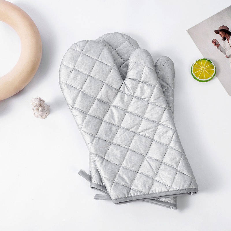 Factory pure cotton silver coated baking high temperature resistant microwave oven gloves heat insulation heat-proof slip thickened lengthened high temperature resistant