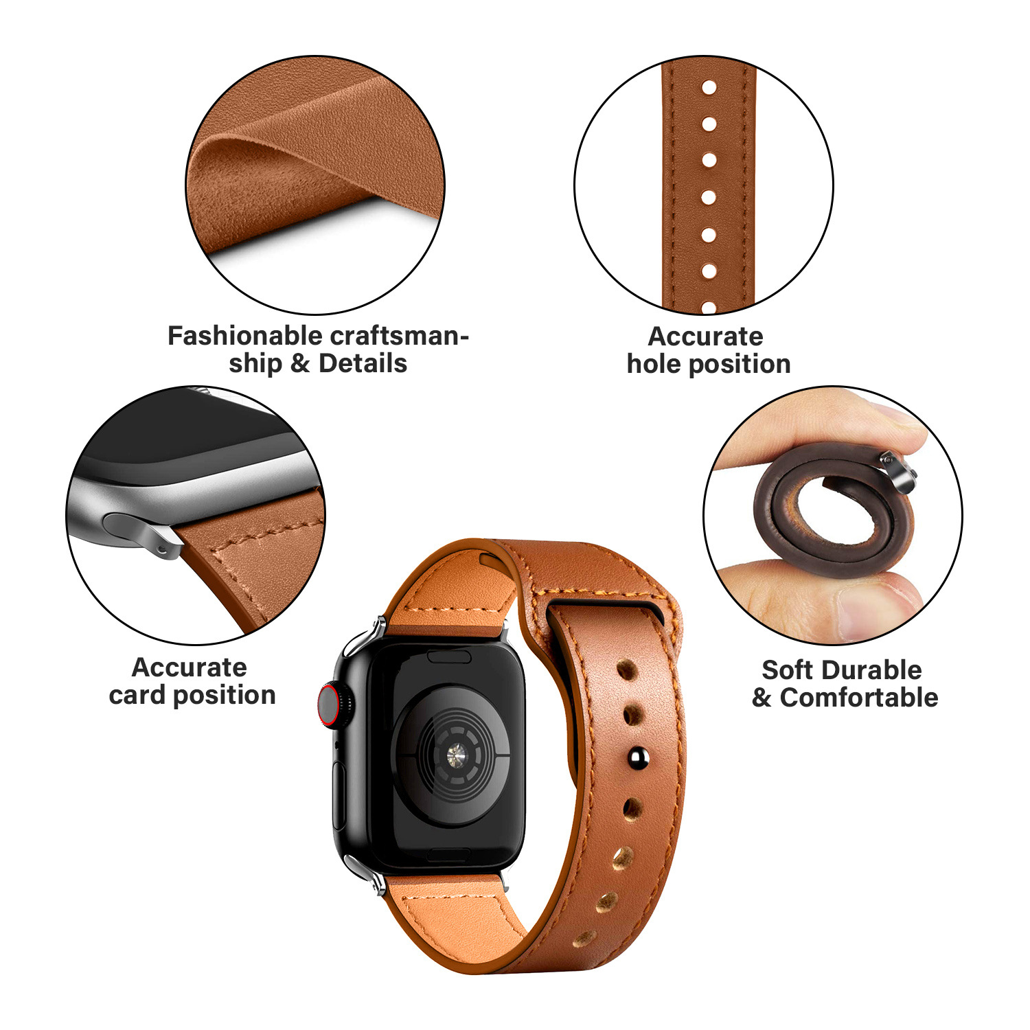 Suitable for apple leather strap iWatch universal business type reverse buckle first layer cowhide single nail strap