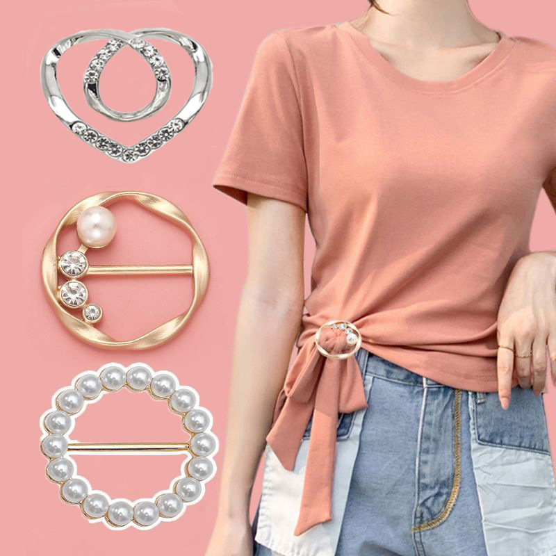 Korean multi-functional silk towel buckle wholesale high-level clothes accessories buckle pearl rhinestone corner knot buckle jewelry