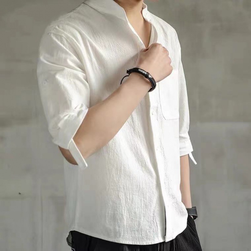 Spring and Autumn solid color long-sleeved shirt men's thin casual shirt youth summer loose cotton and linen shirt men's coat