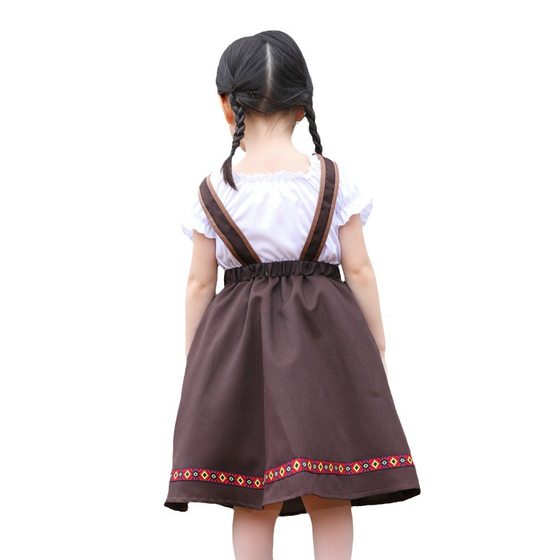 Baglia traditional ethnic costume children's cosplay beer dress pattern embroidered Brown suspender dress