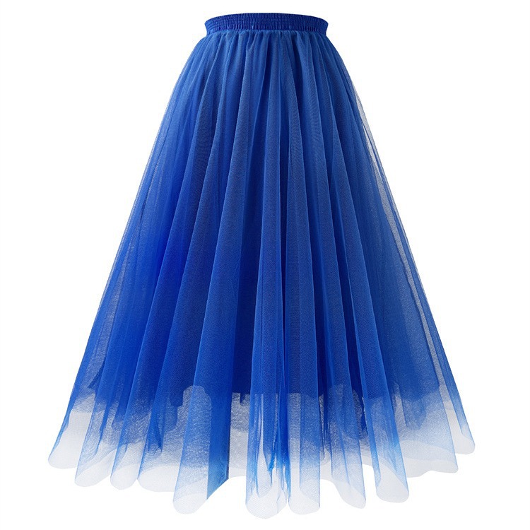 European and American New Autumn and Winter Mesh Pleated Skirt plus size Princess Skirt A- line Skirt High Waist Slimming Long Skirt Soft Yarn Skirt