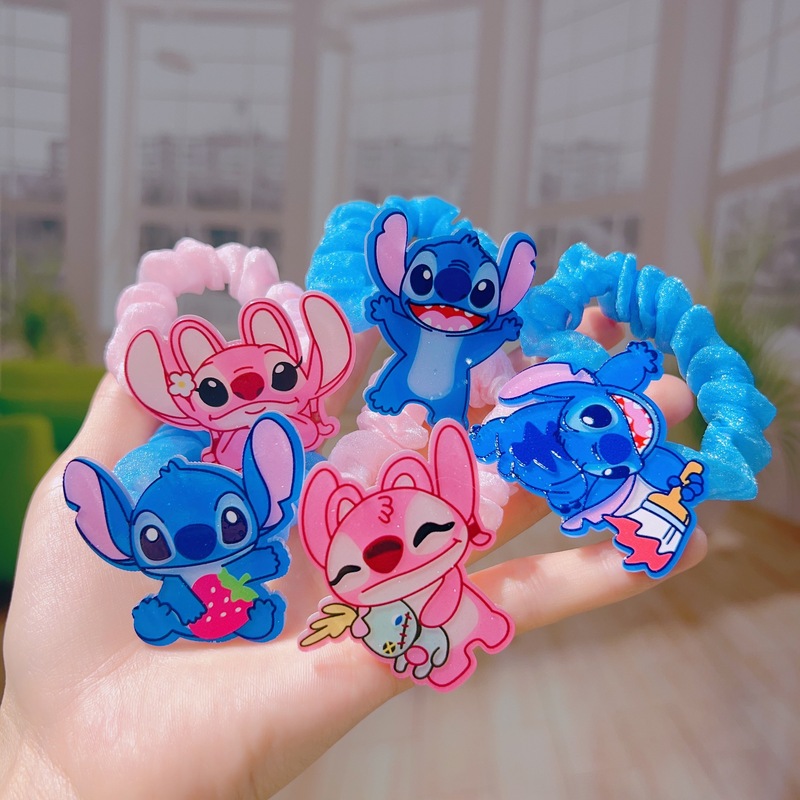 新商品のかわいい青い史迪仔の腸の輪の漫画のシュシュの子供のアクセサリの馬尾はひもの皮の筋の女の子の髪飾りを結びます。|undefined