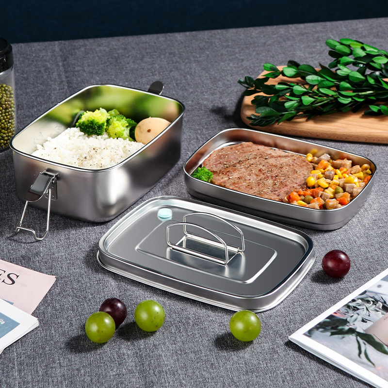 Lunch box 304 stainless steel sealed leak-proof fresh-keeping box rectangular 1.5L layered lunch box with portable lunch box