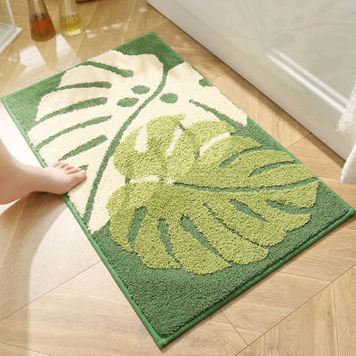 ins Light Luxury Leaves Plant Jacquard Bathroom Non-Slip Mat Absorbent Floor Mat Door Mat Non-Slip Foot Mat Bedroom Carpet