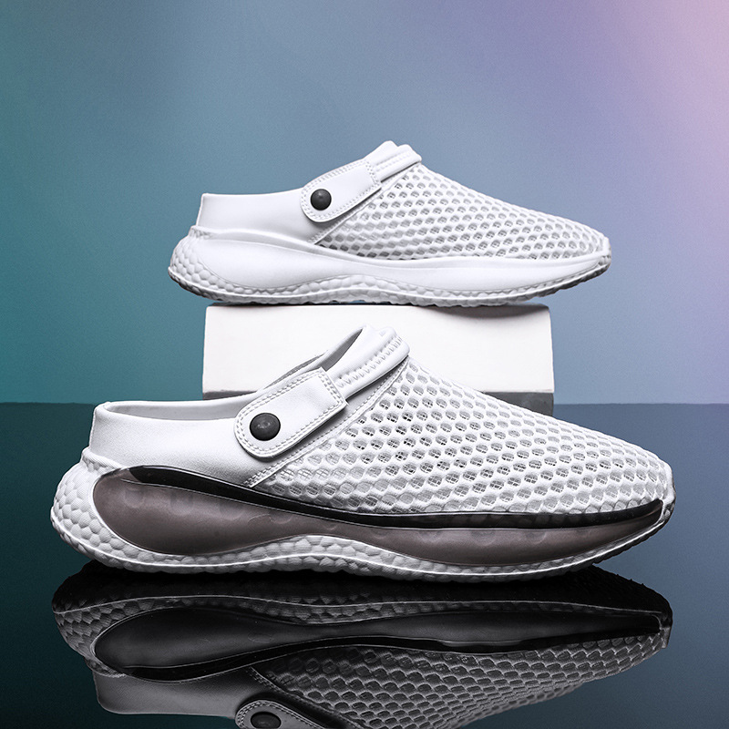 2024 New Summer Men's Outwear Slip-on Feeling Baotou Half Slip-on Sandals Non-slip Sports Hollow Beach Hole Shoes