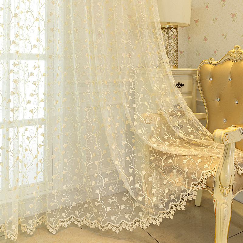 Cross-border window screen embroidered gauze curtain living room bedroom balcony transparent finished curtain generation American modern simple leaves