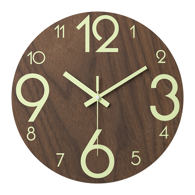 Luminous wall clock bedroom mute clock home living room clock wall-mounted simple quartz clock Wood Wholesale 12 inch 30CM