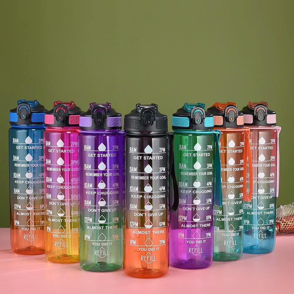 Internet celebrity gradient large capacity plastic cup portable high-looking portable cup with scale portable sports fitness space Cup