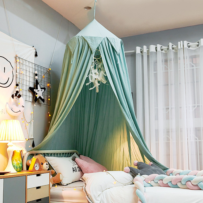 Ins Children's Room Dome Tassel Bed Net Bed Mantle Tent Lace Mosquito Net Ceiling Game Punch-Free Installation