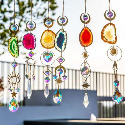 Agate Stone suncatcher Crystal Sun Catcher Rainbow Manufacturing Hanging Window Car Pendant Prism Ball