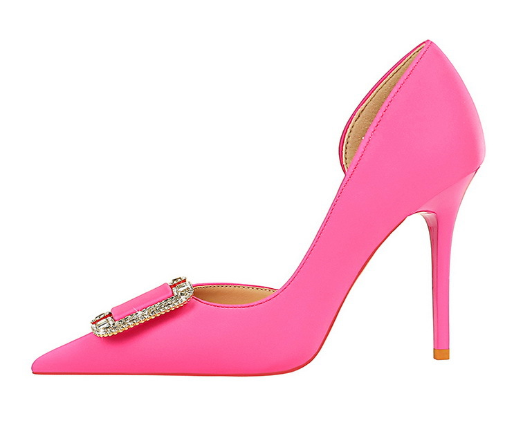 Slim side hollowed-out high heels for women slim heels super high heels rhinestone buckle single shoes_voghion.com