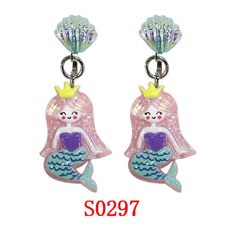 Cute cartoon children pendant ear clip mermaid unicorn earring resin pendant ear clip wholesale