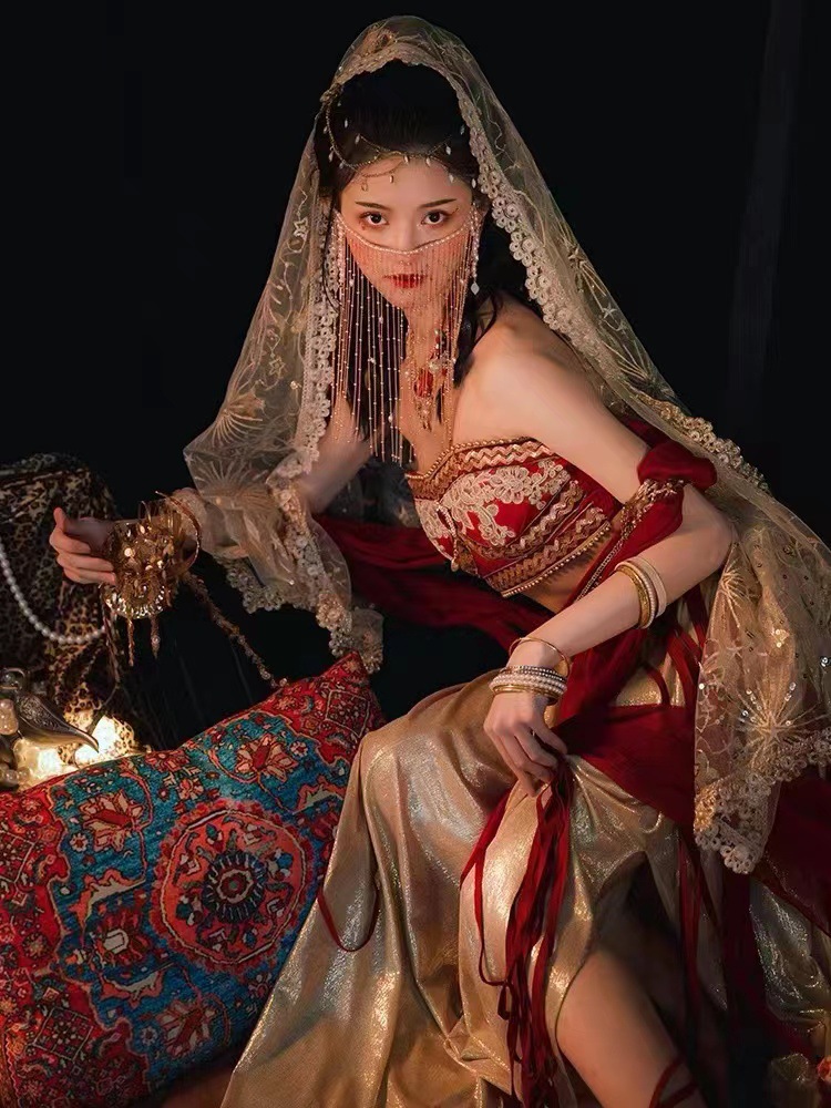 Rideau de surface Hanfu Voile antique Gland Oreilles suspendues Cheveux pour enfants Rideau de surface Couvre-visage Coiffe Ancienne Costery Bijoux assortis_voghion.com