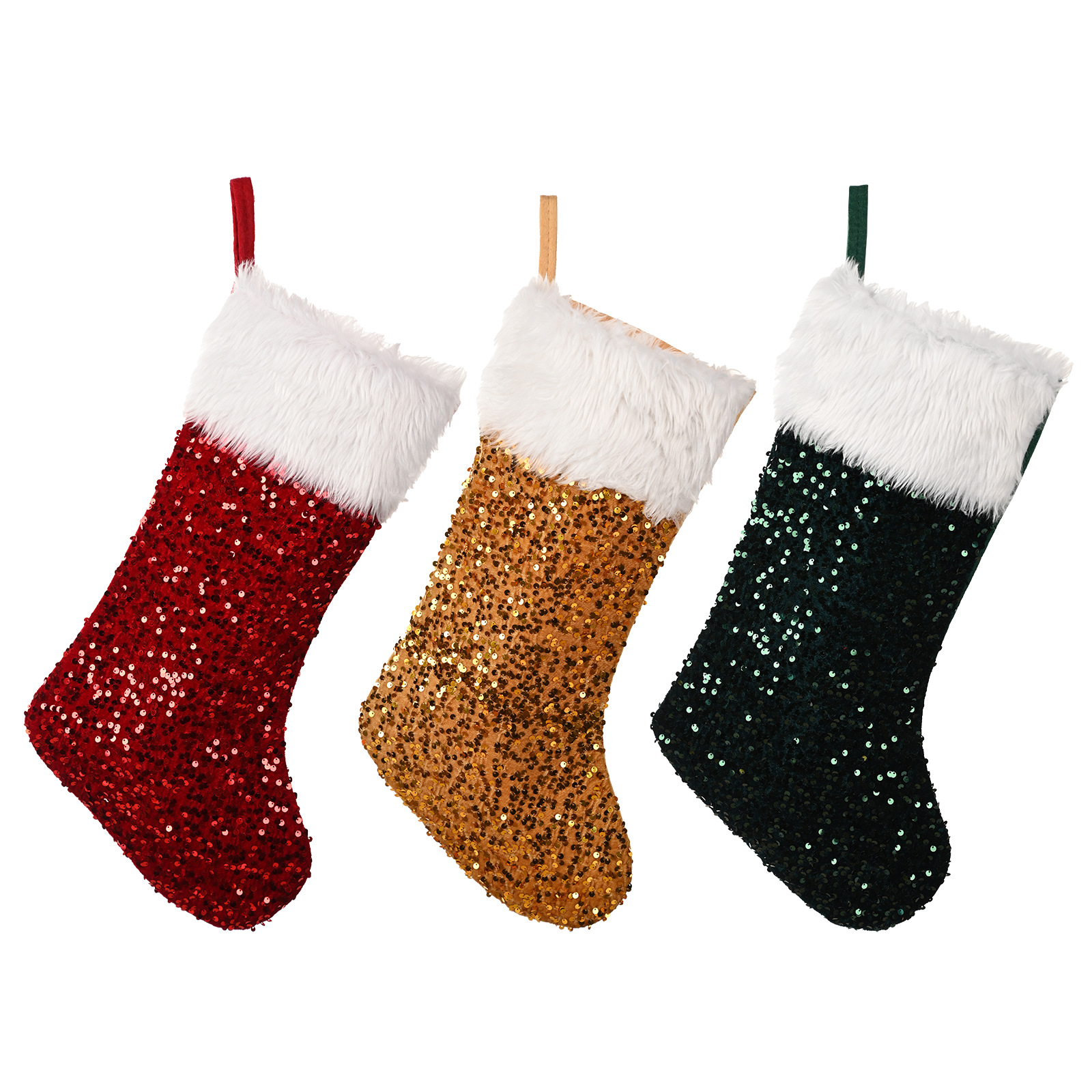 Christmas Decoration Supplies Sequin Christmas Stocking High-end Plush Christmas Stocking Red Sequin Gift Stocking_voghion.com