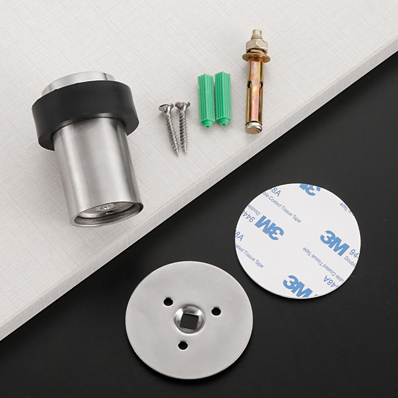 Punch-free stainless steel round door barrier rubber anti-collision door barrier safety household cylindrical door ground-mounted door barrier