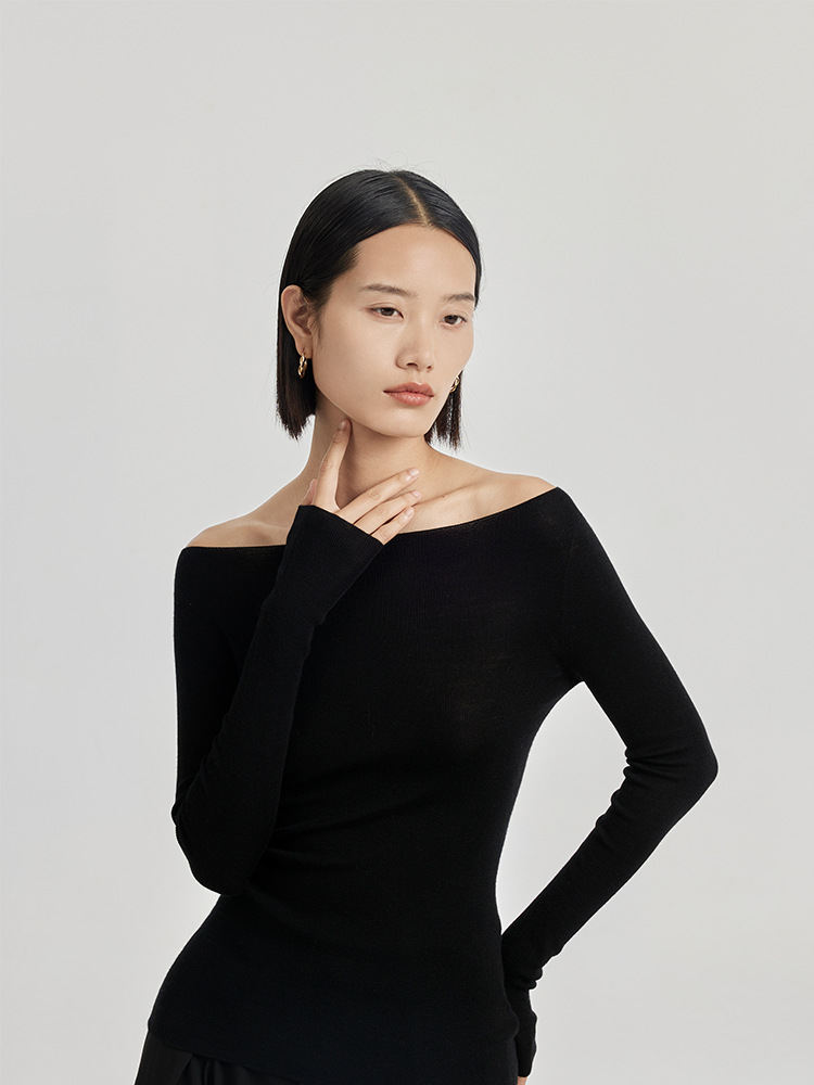 Women's New Arrival off-Shoulder Yarn Seamless Wool Sweater Inner Slim-Fit Sweater Pullover Long-Sleeved Sweater